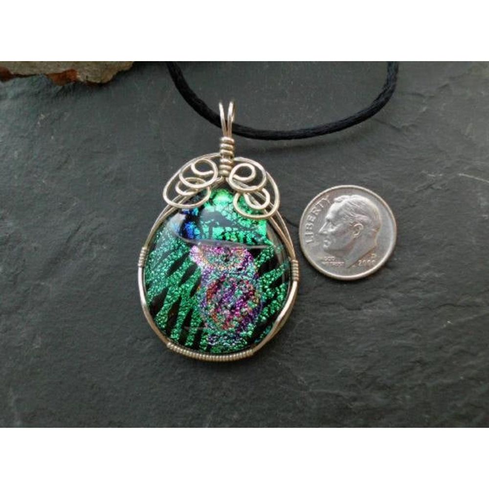 Handmade Sterling Wrapped Dichroic Glass Pendant